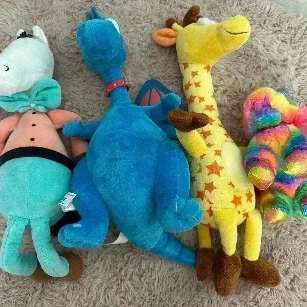 Set of 4 Plush Stuffed Animals Dragon Giraffe Horse Rainbow Unicorn